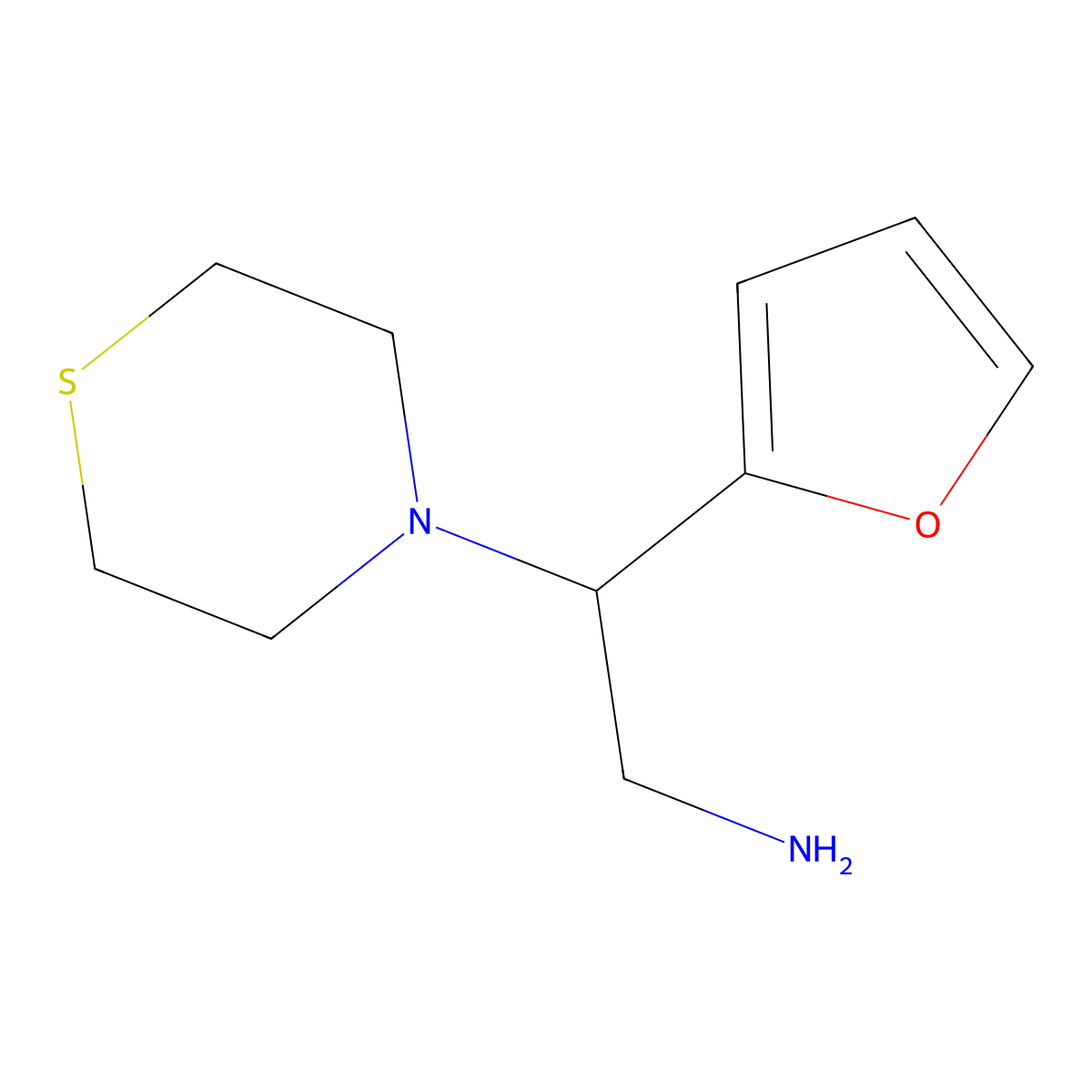 2-(Furan-2-yl)-2-(thiomorpholin-4-yl)ethan-1-amine molecular structure, CAS 1042651-05-7