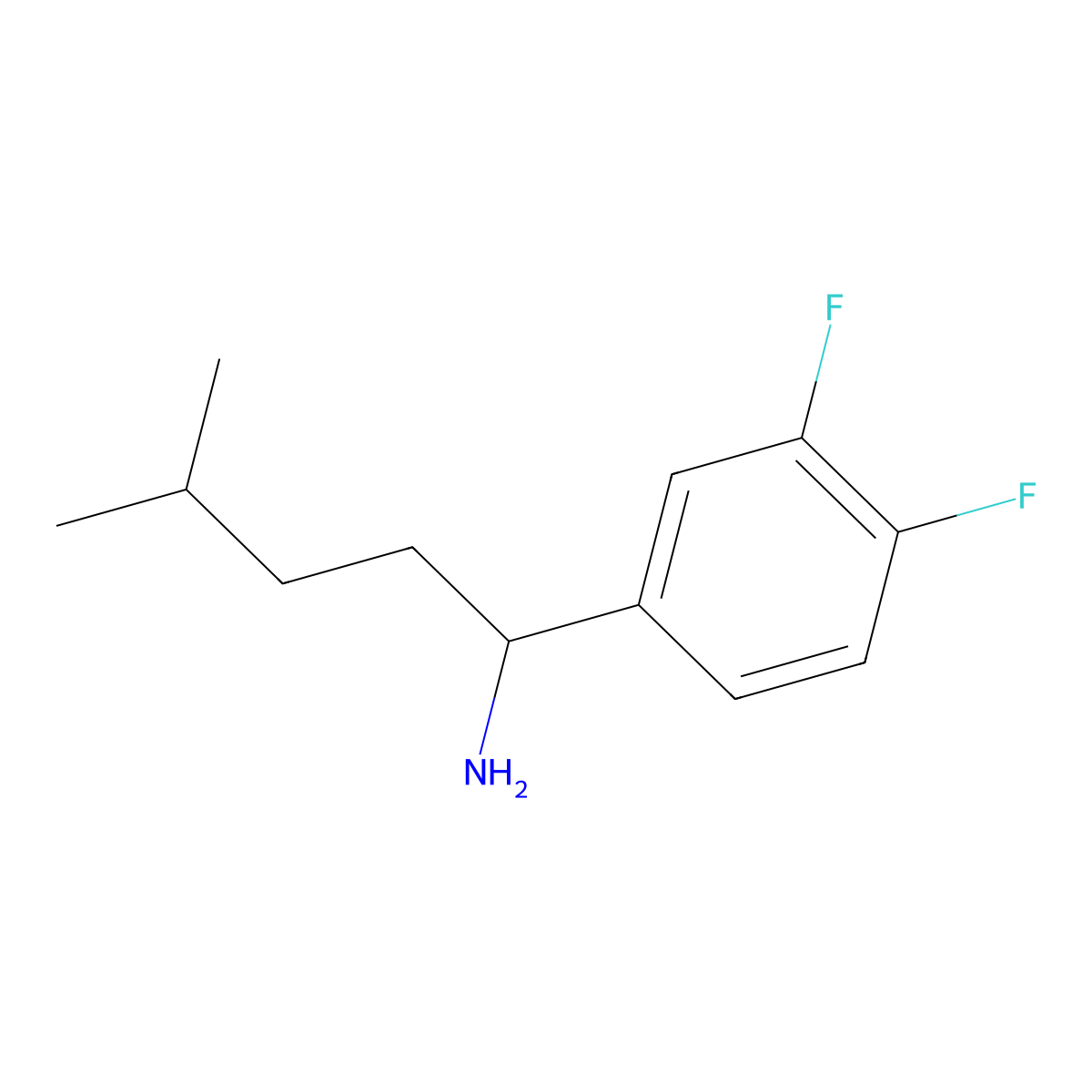 1-(3,4-Difluorophenyl)-4-methylpentan-1-amine molecular structure, CAS 1042655-57-1