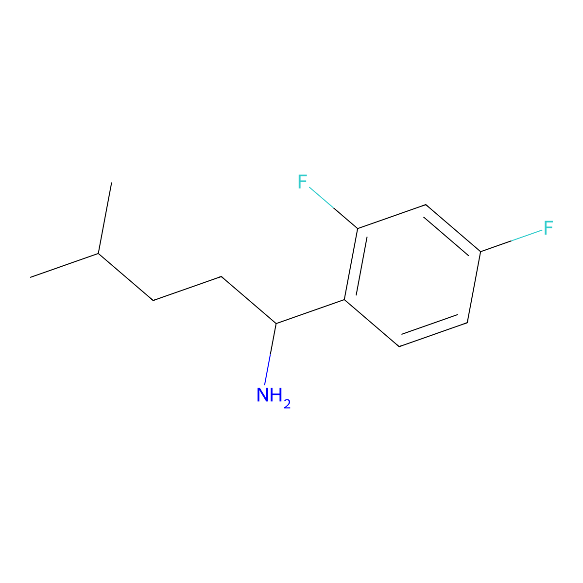 1-(2,4-Difluorophenyl)-4-methylpentan-1-amine molecular structure, CAS 1042655-62-8