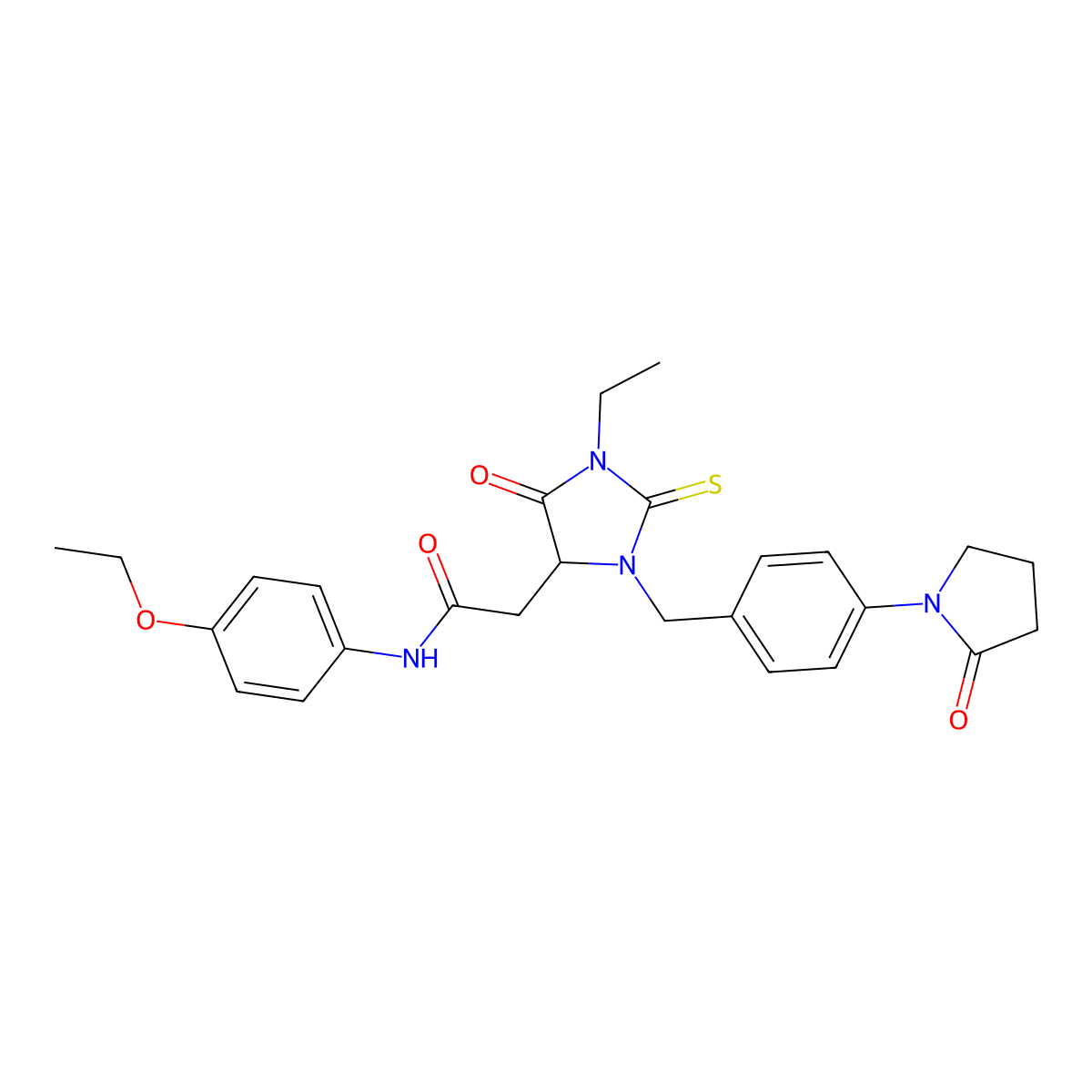 N-(4-ethoxyphenyl)-2-[1-ethyl-5-oxo-3-[[4-(2-oxopyrrolidin-1-yl)phenyl]methyl]-2-sulfanylideneimidazolidin-4-yl]acetamide molecular structure, CAS 1042671-58-8