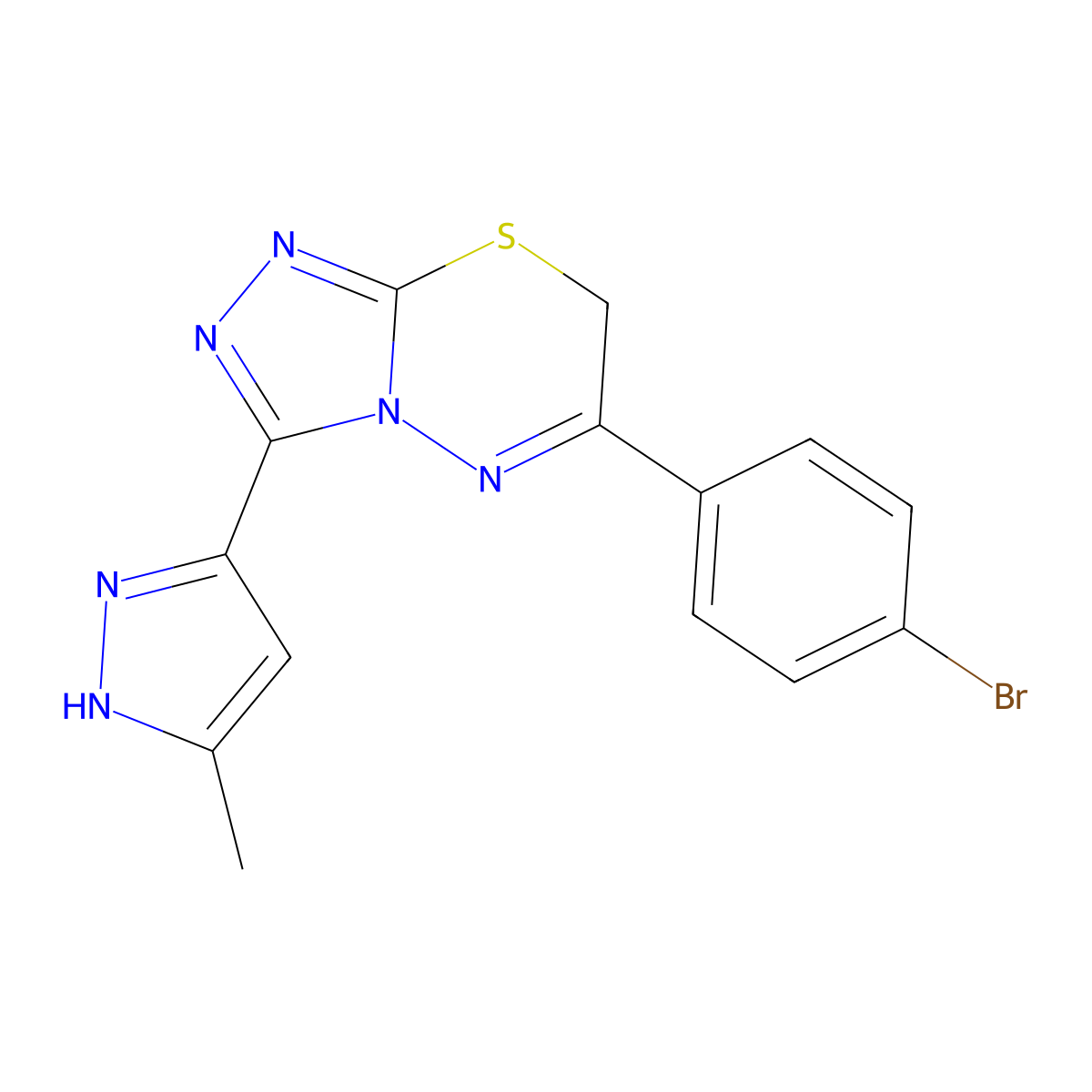 6-(4-bromophenyl)-3-(5-methyl-1H-pyrazol-3-yl)-7H-[1,2,4]triazolo[3,4-b][1,3,4]thiadiazine molecular structure, CAS 1042675-51-3