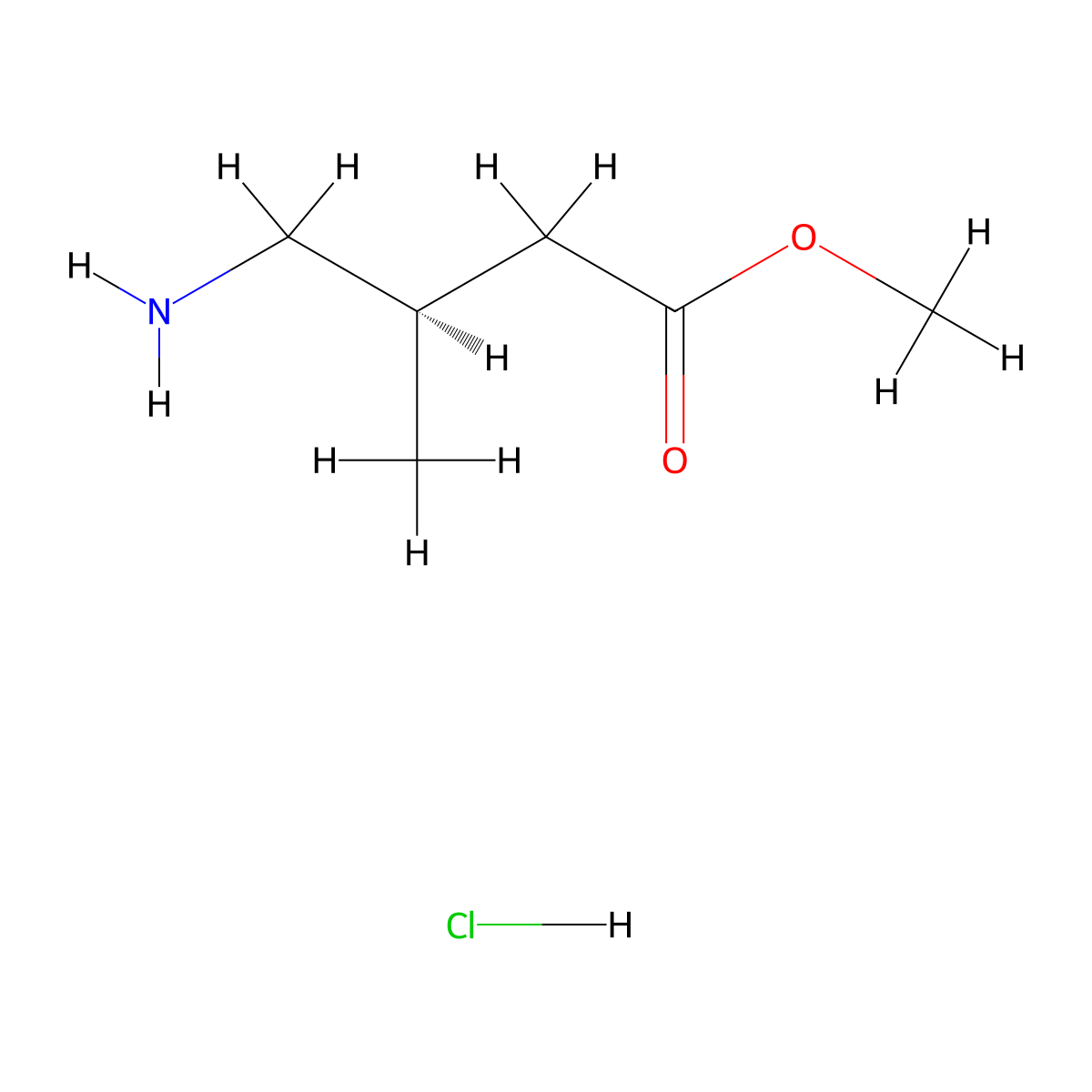 methyl(3R)-4-amino-3-methylbutanoatehydrochloride molecular structure, CAS 1042689-75-7
