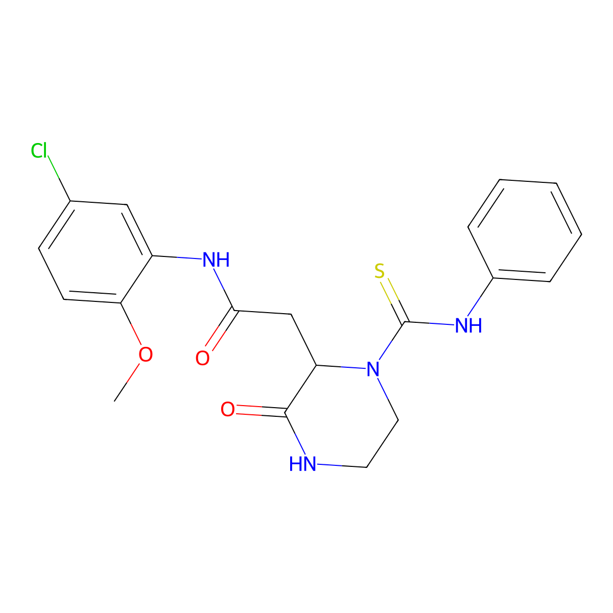 N-(5-chloro-2-methoxyphenyl)-2-[3-oxo-1-(phenylcarbamothioyl)piperazin-2-yl]acetamide molecular structure, CAS 1042693-22-0