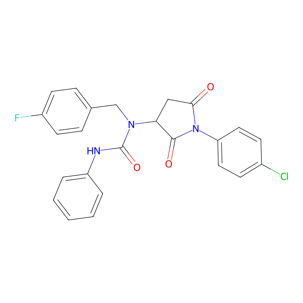 1-[1-(4-Chlorophenyl)-2,5-dioxopyrrolidin-3-yl]-1-(4-fluorobenzyl)-3-phenylurea molecular structure, CAS 1042694-37-0