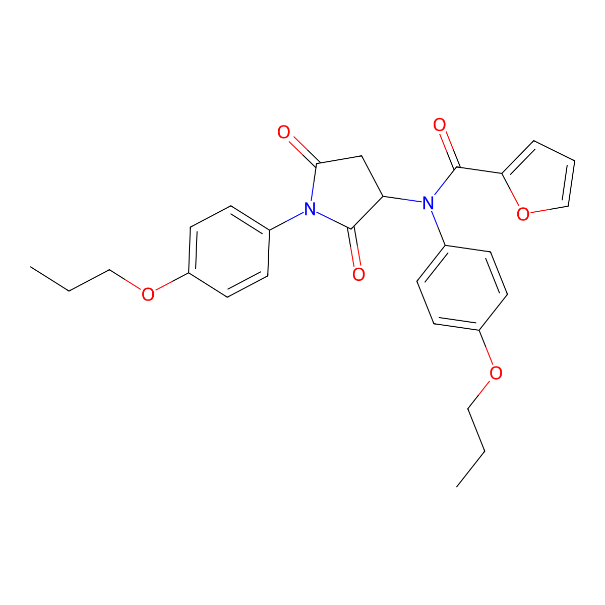 N-[2,5-dioxo-1-(4-propoxyphenyl)pyrrolidin-3-yl]-N-(4-propoxyphenyl)furan-2-carboxamide molecular structure, CAS 1042694-45-0