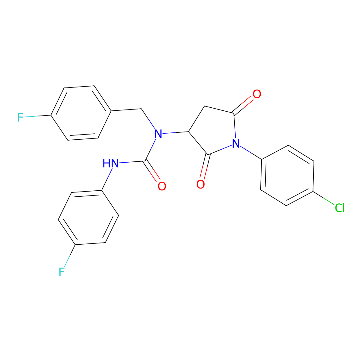 1-[1-(4-Chlorophenyl)-2,5-dioxopyrrolidin-3-yl]-1-(4-fluorobenzyl)-3-(4-fluorophenyl)urea molecular structure, CAS 1042696-33-2