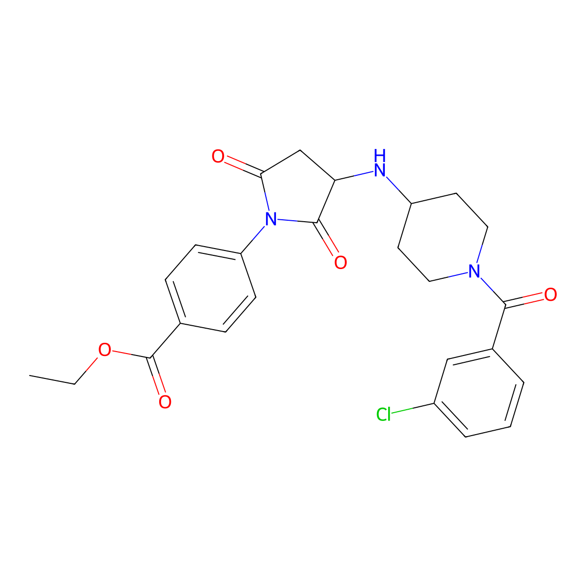 Ethyl 4-[3-({1-[(3-chlorophenyl)carbonyl]piperidin-4-yl}amino)-2,5-dioxopyrrolidin-1-yl]benzoate molecular structure, CAS 1042696-34-3