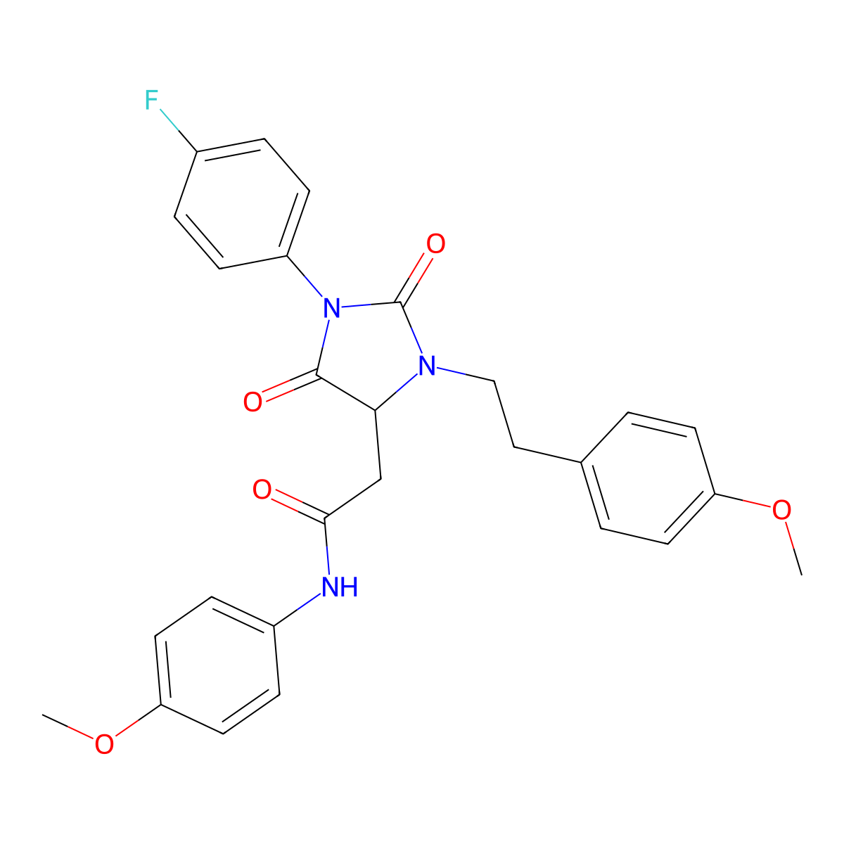 2-[1-(4-fluorophenyl)-3-[2-(4-methoxyphenyl)ethyl]-2,5-dioxoimidazolidin-4-yl]-N-(4-methoxyphenyl)acetamide molecular structure, CAS 1042696-37-6