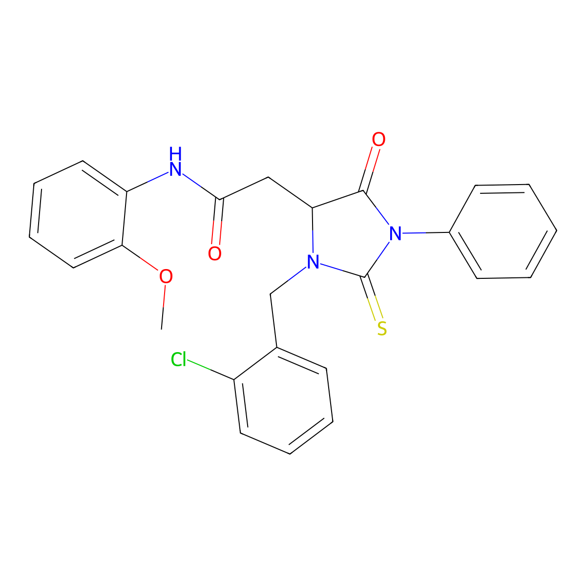 2-[3-(2-chlorobenzyl)-5-oxo-1-phenyl-2-thioxoimidazolidin-4-yl]-N-(2-methoxyphenyl)acetamide molecular structure, CAS 1042696-45-6