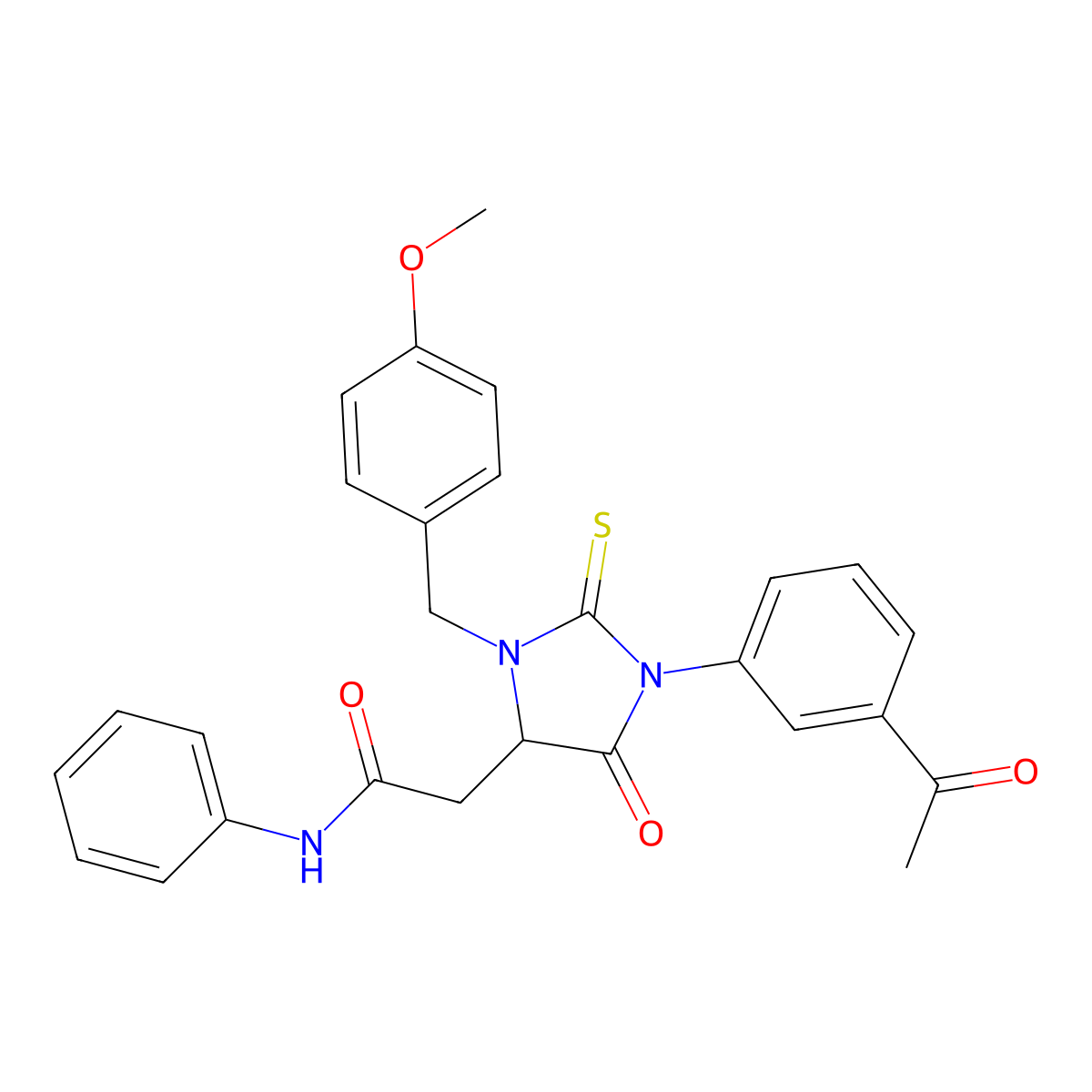 2-[1-(3-acetylphenyl)-3-(4-methoxybenzyl)-5-oxo-2-thioxoimidazolidin-4-yl]-N-phenylacetamide molecular structure, CAS 1042696-46-7