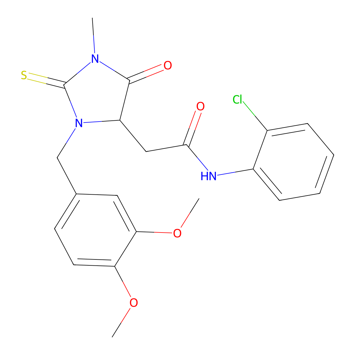 N-(2-chlorophenyl)-2-[3-[(3,4-dimethoxyphenyl)methyl]-1-methyl-5-oxo-2-sulfanylideneimidazolidin-4-yl]acetamide molecular structure, CAS 1042696-53-6