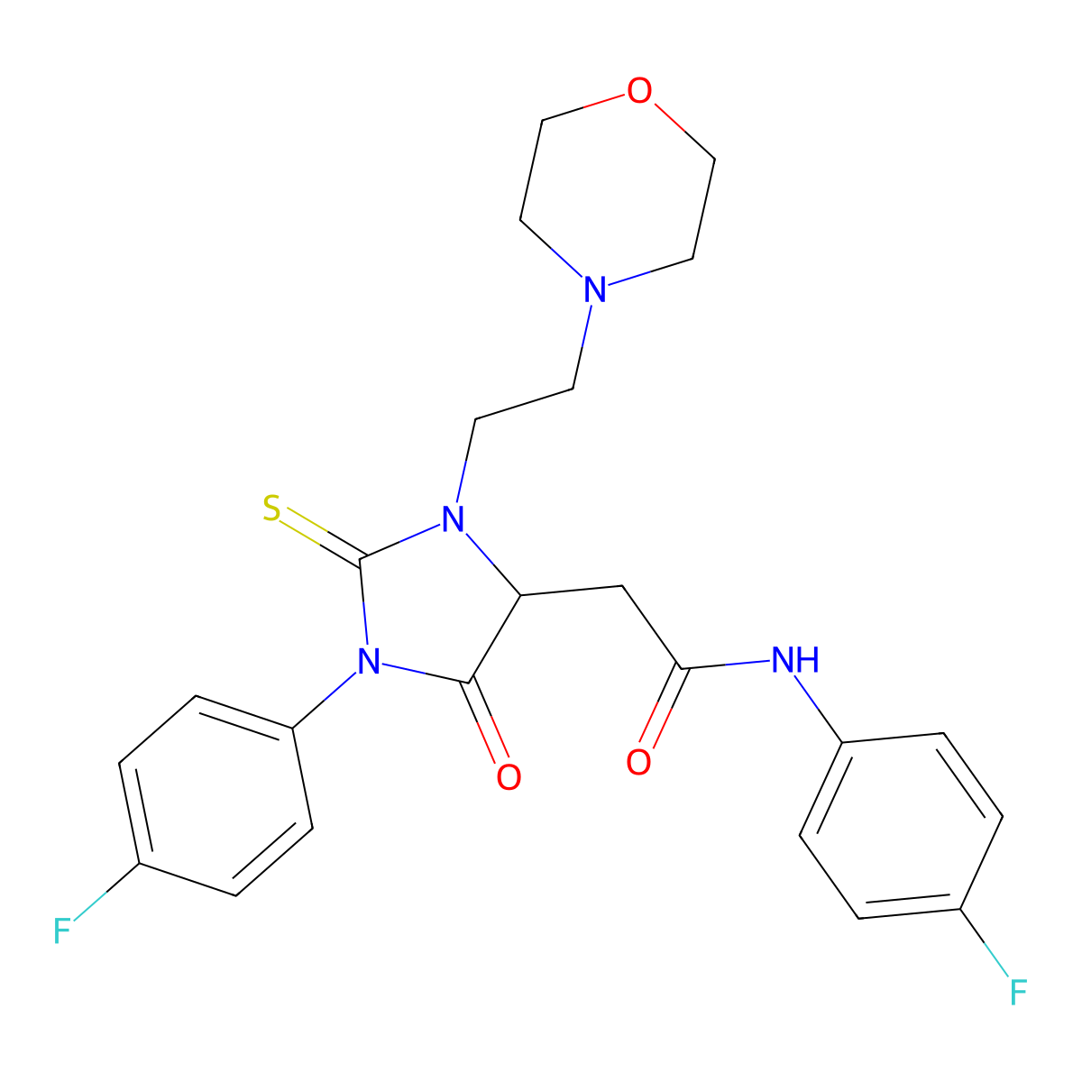 N-(4-fluorophenyl)-2-[1-(4-fluorophenyl)-3-(2-morpholin-4-ylethyl)-5-oxo-2-sulfanylideneimidazolidin-4-yl]acetamide molecular structure, CAS 1042697-20-0