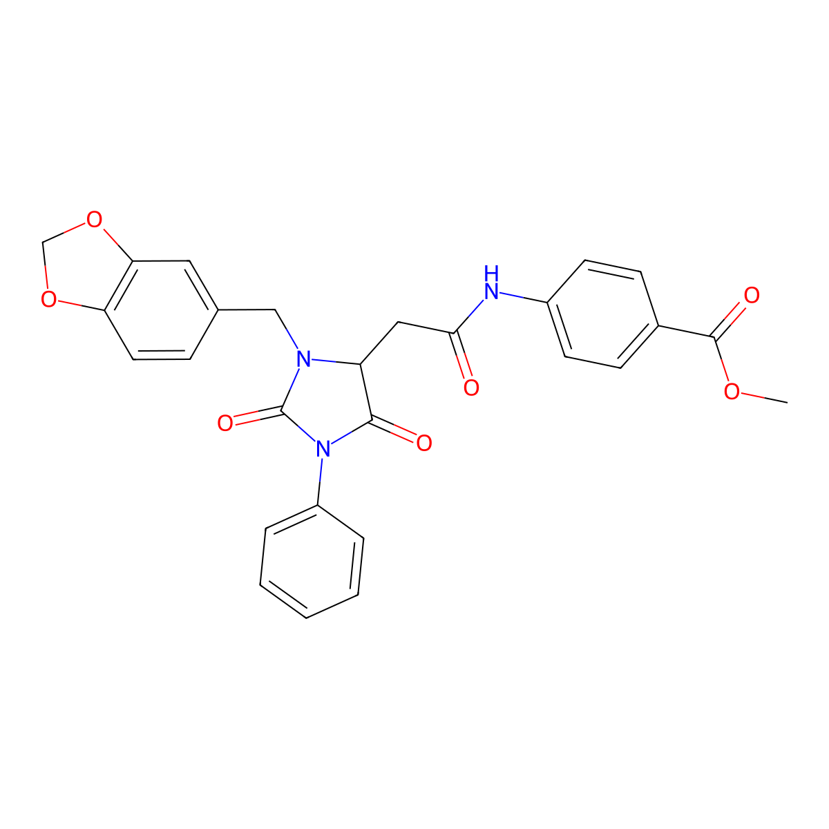Methyl 4-({[3-(1,3-benzodioxol-5-ylmethyl)-2,5-dioxo-1-phenylimidazolidin-4-yl]acetyl}amino)benzoate molecular structure, CAS 1042697-21-1