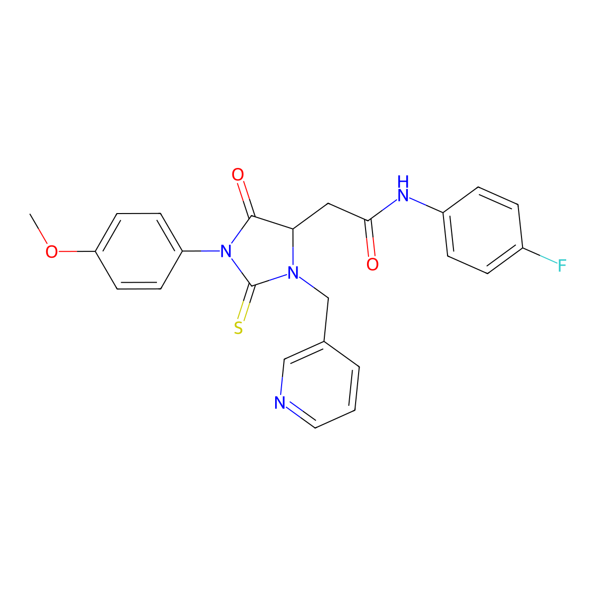 N-(4-fluorophenyl)-2-[1-(4-methoxyphenyl)-5-oxo-3-(pyridin-3-ylmethyl)-2-sulfanylideneimidazolidin-4-yl]acetamide molecular structure, CAS 1042697-25-5