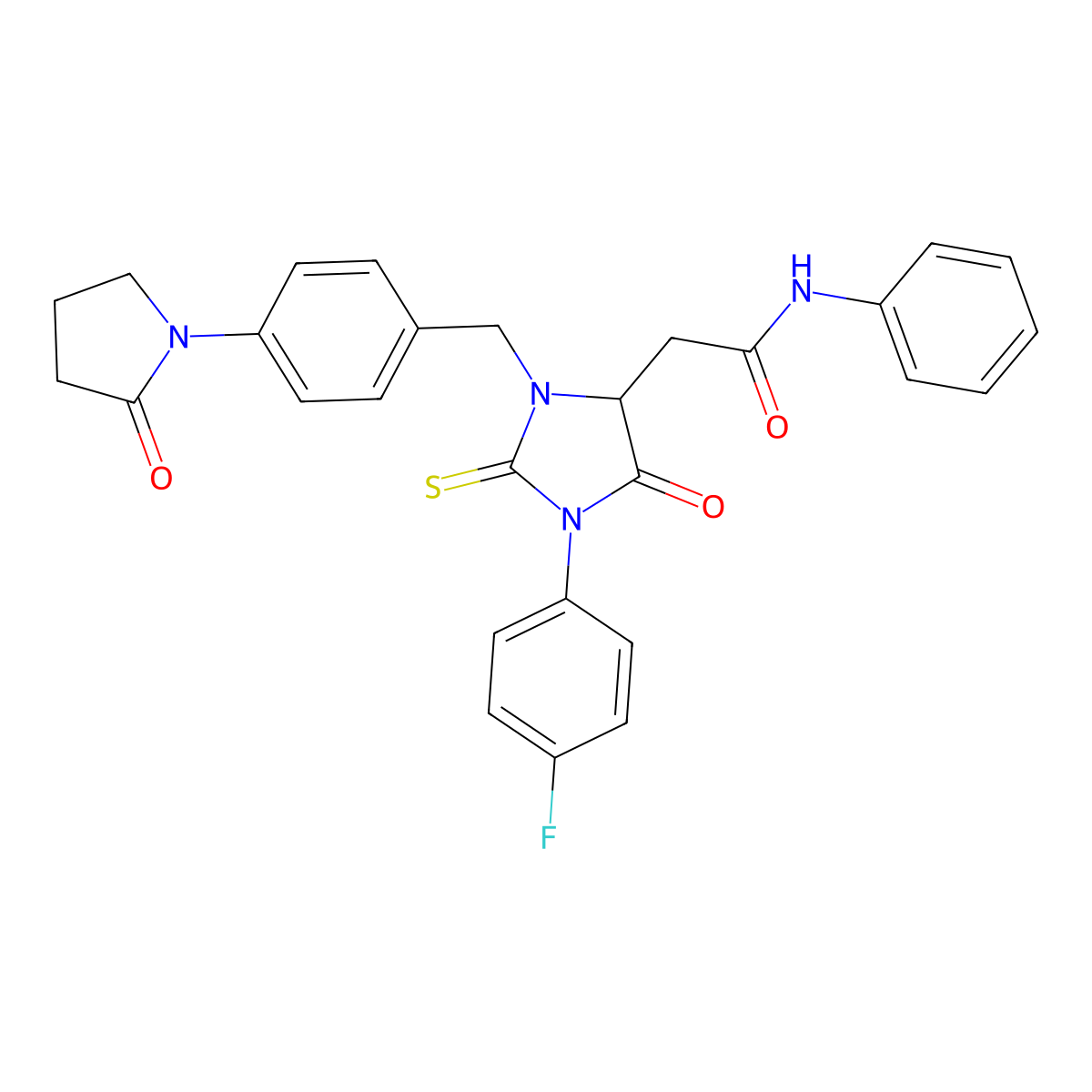 2-[1-(4-fluorophenyl)-5-oxo-3-[[4-(2-oxopyrrolidin-1-yl)phenyl]methyl]-2-sulfanylideneimidazolidin-4-yl]-N-phenylacetamide molecular structure, CAS 1042697-26-6
