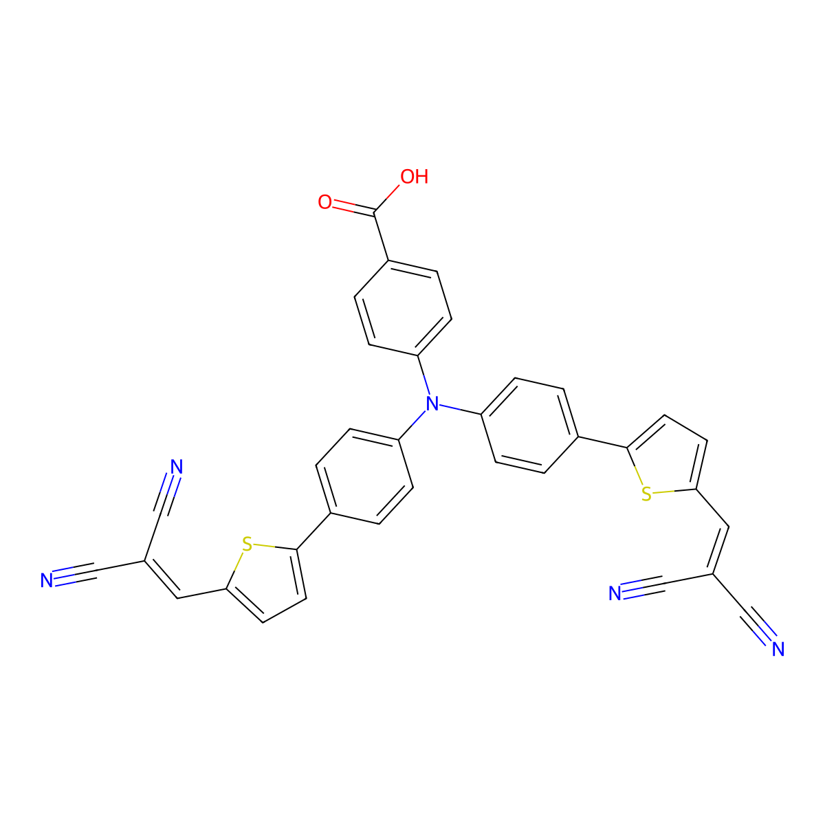 4-(Bis(4-(5-(2,2-dicyanovinyl)thiophen-2-yl)phenyl)amino)benzoic acid molecular structure, CAS 1042718-56-8