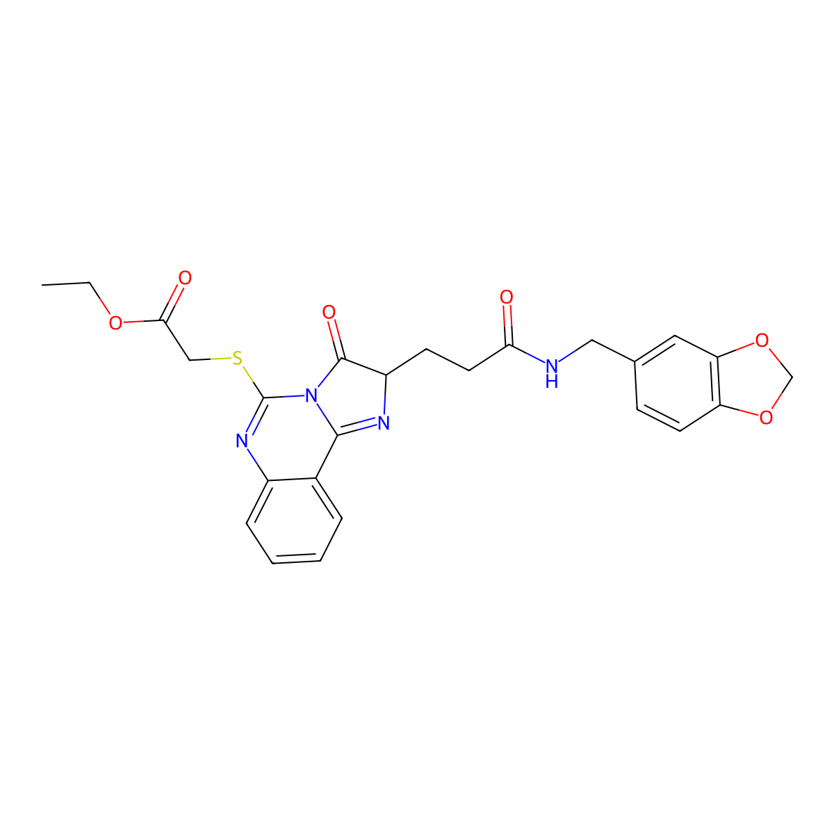 ethyl 2-{[2-(2-{[(2H-1,3-benzodioxol-5-yl)methyl]carbamoyl}ethyl)-3-oxo-2H,3H-imidazo[1,2-c]quinazolin-5-yl]sulfanyl}acetate molecular structure, CAS 1042719-39-0