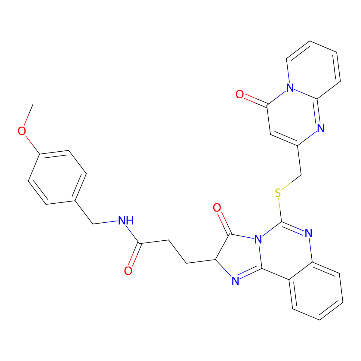 N-[(4-methoxyphenyl)methyl]-3-{3-oxo-5-[({4-oxo-4H-pyrido[1,2-a]pyrimidin-2-yl}methyl)sulfanyl]-2H,3H-imidazo[1,2-c]quinazolin-2-yl}propanamide molecular structure, CAS 1042723-48-7