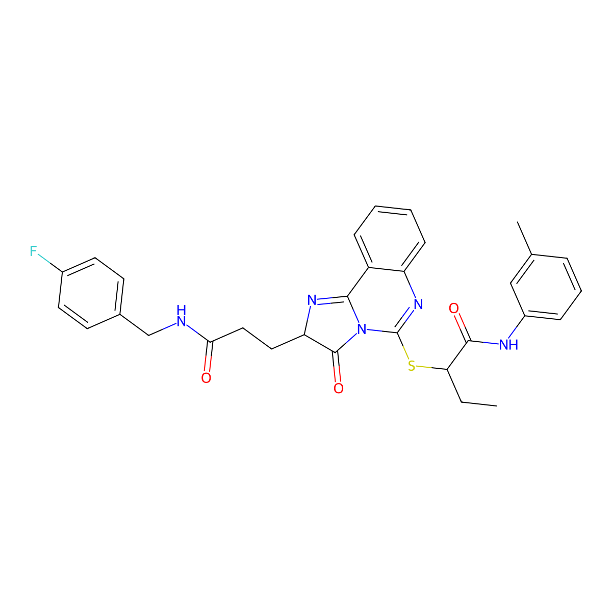 2-{[2-(2-{[(4-fluorophenyl)methyl]carbamoyl}ethyl)-3-oxo-2H,3H-imidazo[1,2-c]quinazolin-5-yl]sulfanyl}-N-(3-methylphenyl)butanamide molecular structure, CAS 1042723-53-4