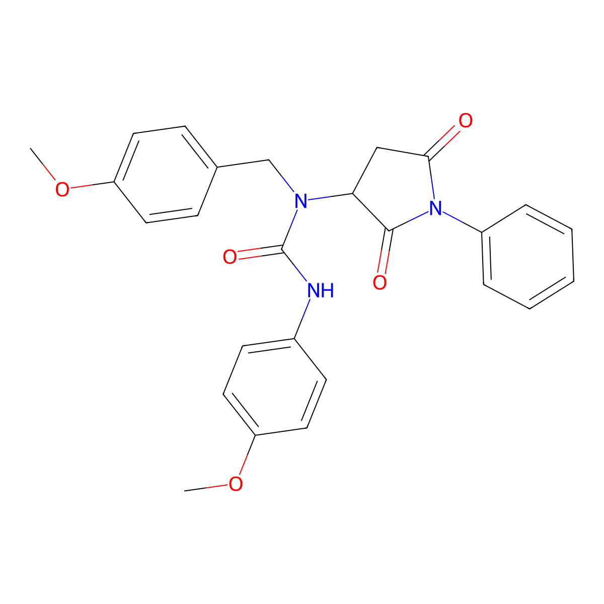 1-(2,5-Dioxo-1-phenylpyrrolidin-3-yl)-1-(4-methoxybenzyl)-3-(4-methoxyphenyl)urea molecular structure, CAS 1042725-27-8