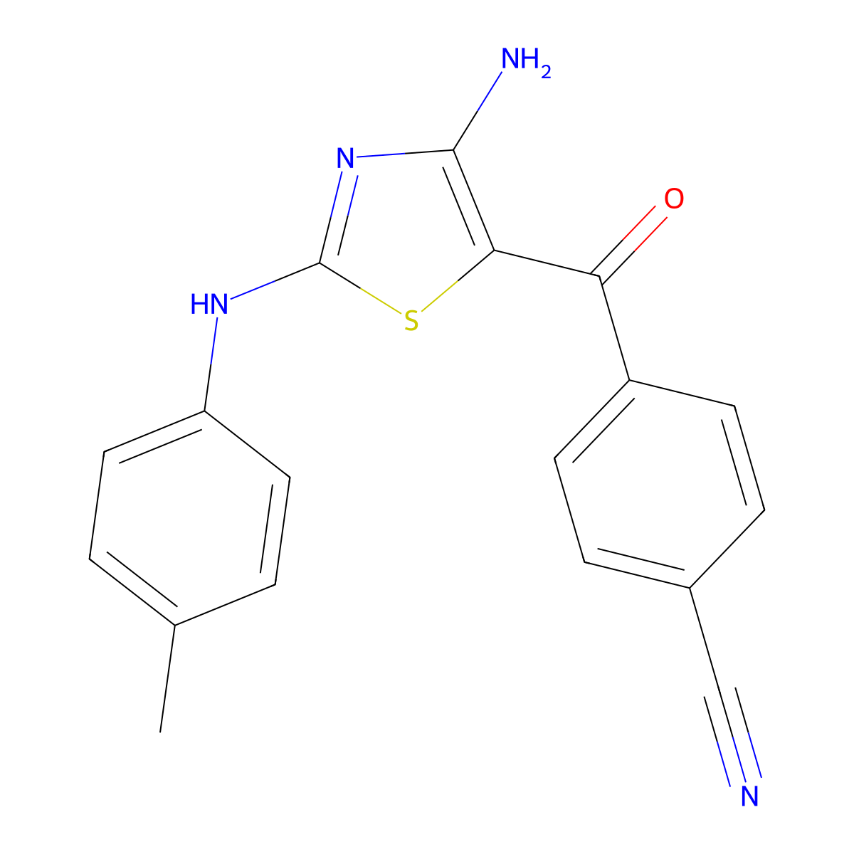 4-(4-Amino-2-(p-tolylamino)thiazole-5-carbonyl)benzonitrile molecular structure, CAS 1042735-18-1