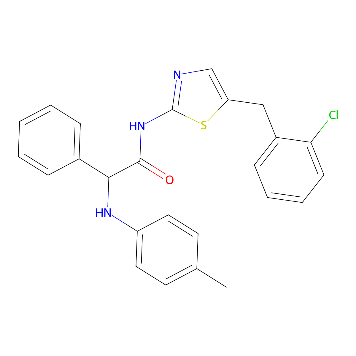 N-[5-(2-chlorobenzyl)-1,3-thiazol-2-yl]-2-[(4-methylphenyl)amino]-2-phenylacetamide molecular structure, CAS 1042742-09-5