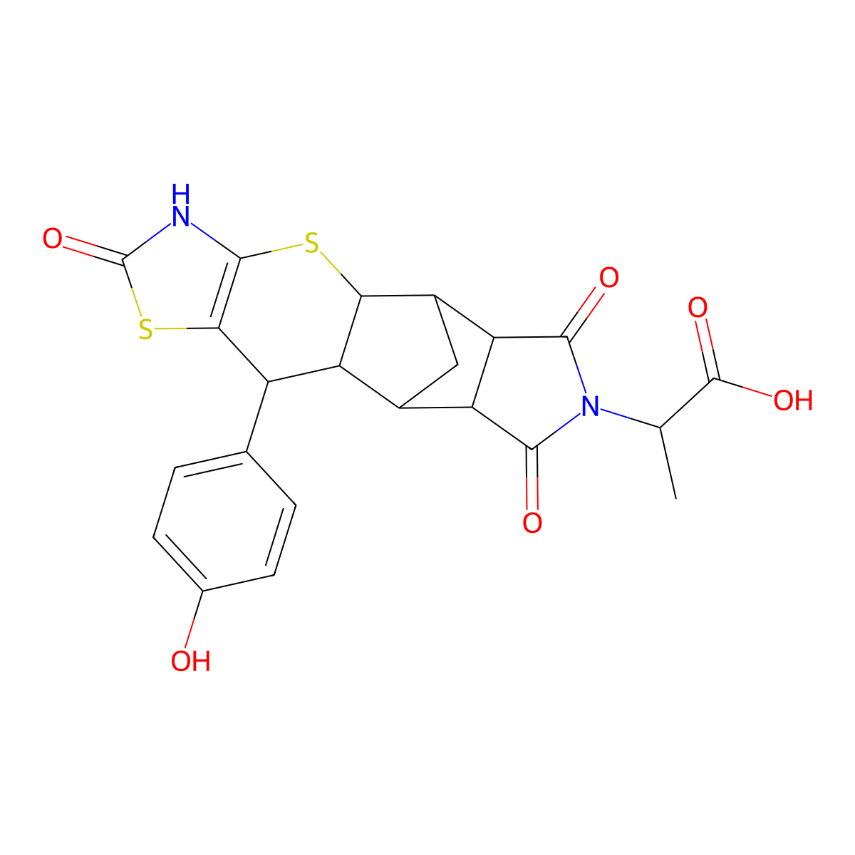 2-[10-(4-hydroxyphenyl)-2,6,8-trioxo-3,4a,5,5a,6,8,8a,9,9a,10-decahydro-5,9-methano[1,3]thiazolo[5',4':5,6]thiopyrano[2,3-f]isoindol-7(2H)-yl]propanoic acid molecular structure, CAS 1042743-32-7