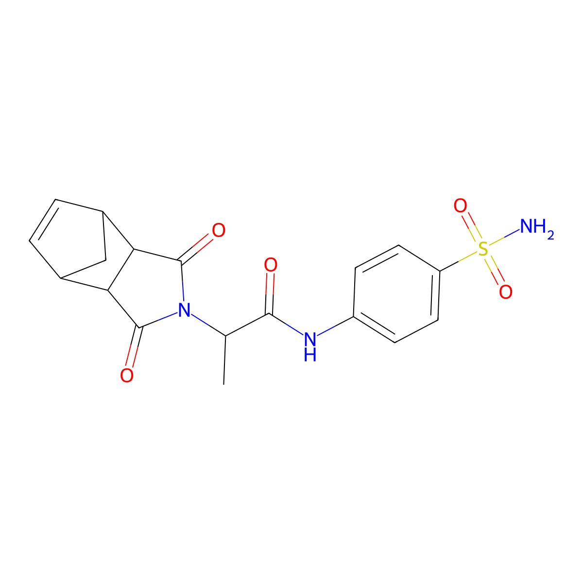 2-((3aR,7aS)-1,3-dioxo-3a,4,7,7a-tetrahydro-1H-4,7-methanoisoindol-2(3H)-yl)-N-(4-sulfamoylphenyl)propanamide molecular structure, CAS 1042743-61-2