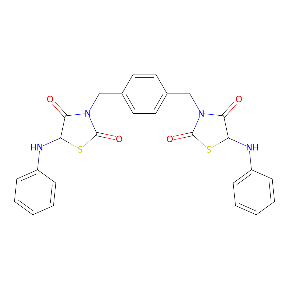 3,3'-(Benzene-1,4-diyldimethanediyl)bis[5-(phenylamino)-1,3-thiazolidine-2,4-dione] molecular structure, CAS 1042766-19-7