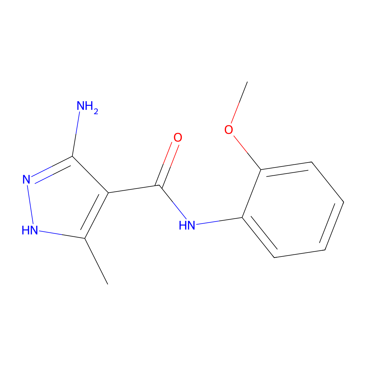 5-amino-N-(2-methoxyphenyl)-3-methyl-1H-pyrazole-4-carboxamide molecular structure, CAS 1042767-98-5