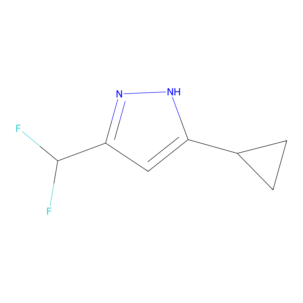 5-cyclopropyl-3-(difluoromethyl)-1H-pyrazole molecular structure, CAS 1042768-00-2