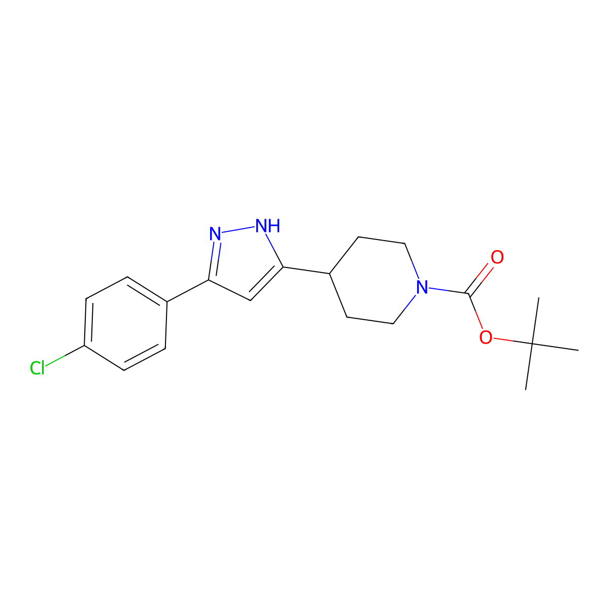tert-butyl 4-[3-(4-chlorophenyl)-1H-pyrazol-5-yl]piperidine-1-carboxylate molecular structure, CAS 1042768-01-3