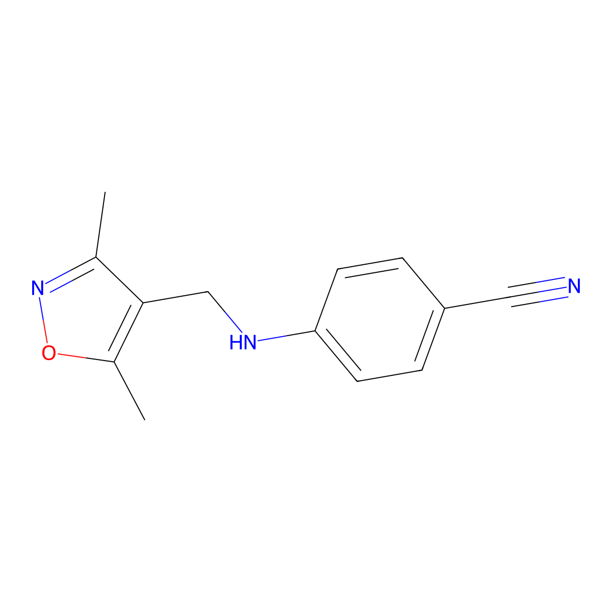 4-(((3,5-Dimethylisoxazol-4-yl)methyl)amino)benzonitrile molecular structure, CAS 1042791-22-9