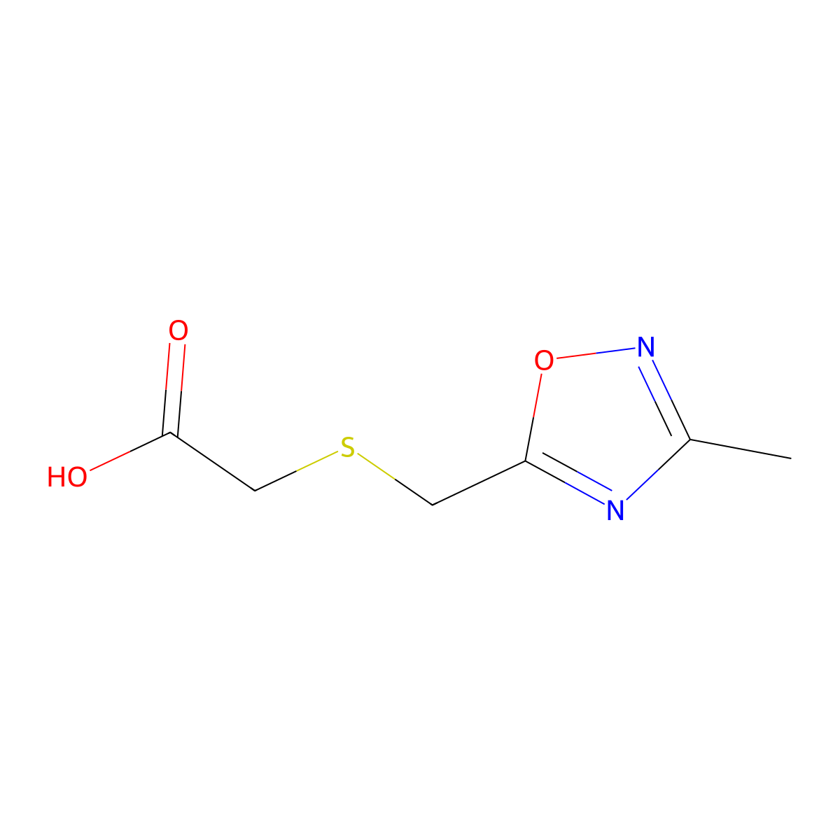 {[(3-Methyl-1,2,4-oxadiazol-5-YL)methyl]thio}acetic acid molecular structure, CAS 1042797-51-2