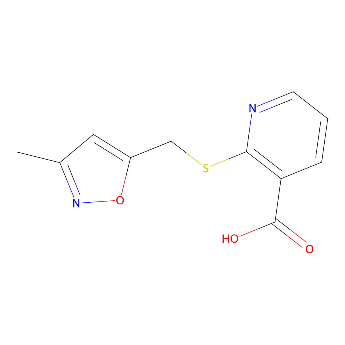 2-{[(3-Methyl-1,2-oxazol-5-yl)methyl]sulfanyl}pyridine-3-carboxylic acid molecular structure, CAS 1042798-07-1