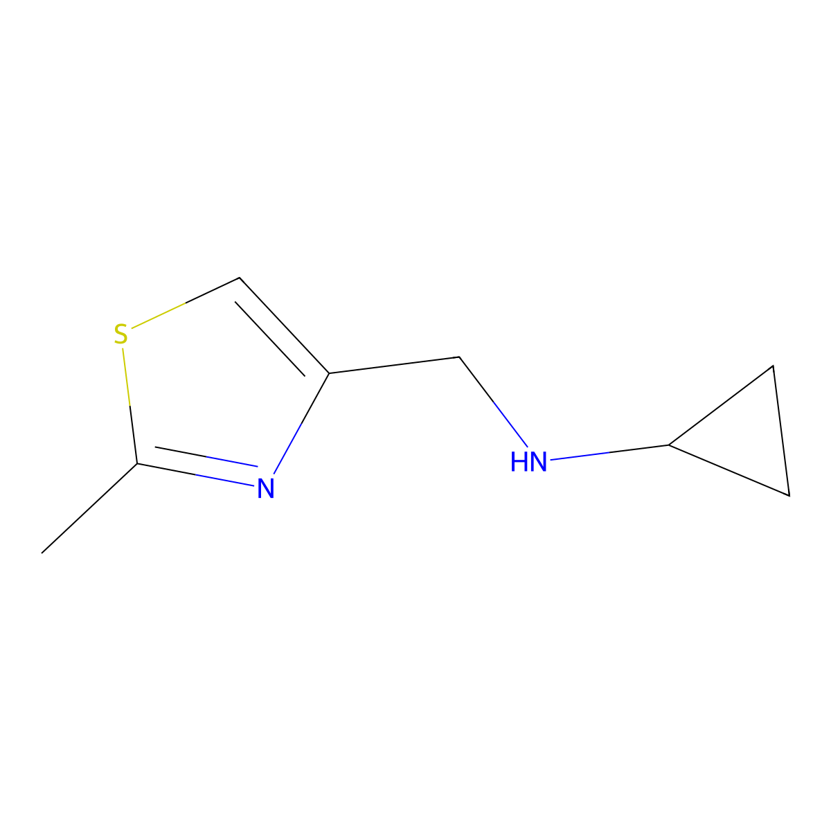 N-((2-methylthiazol-4-yl)methyl)cyclopropanamine molecular structure, CAS 1042813-50-2