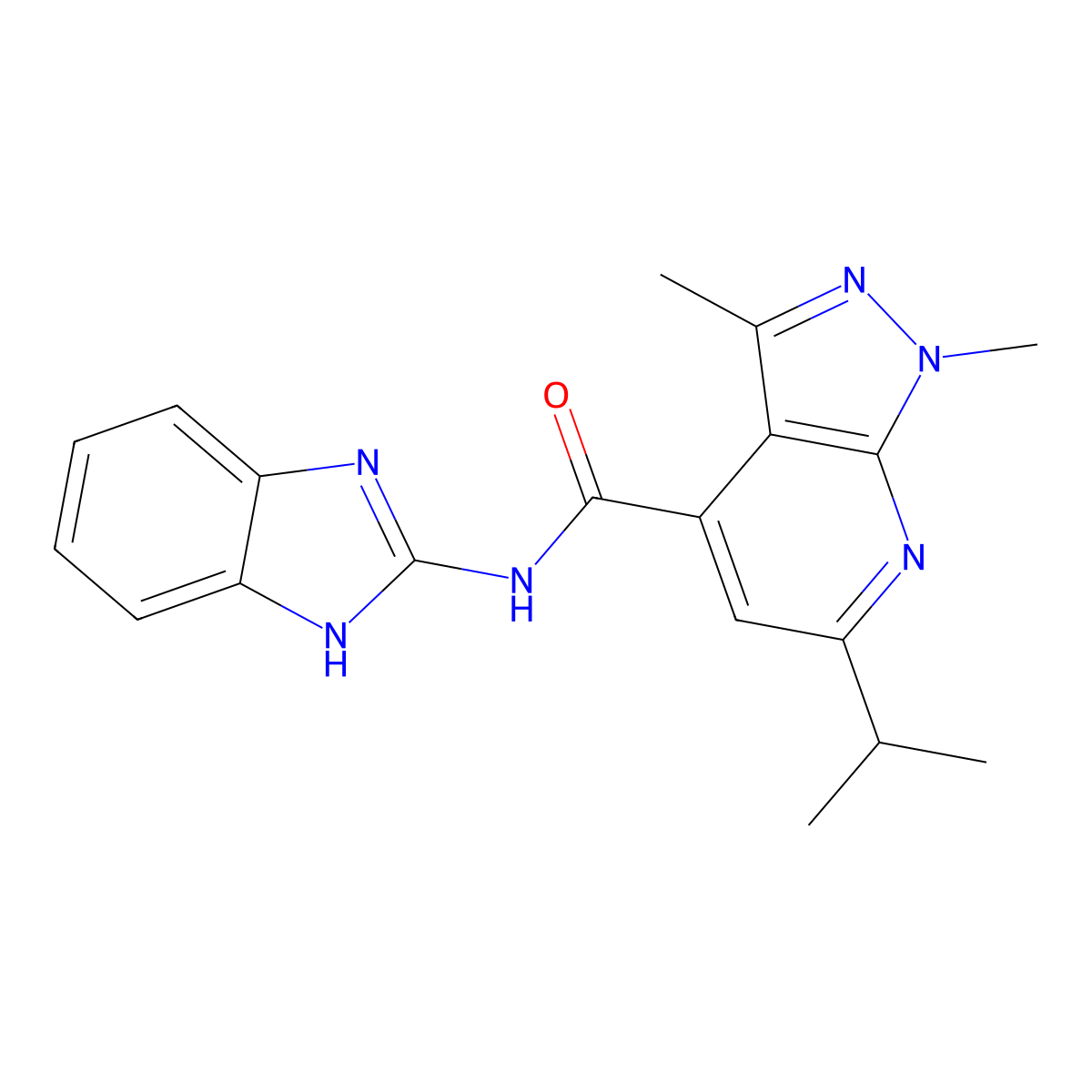 N-(1,3-dihydro-2H-benzimidazol-2-ylidene)-1,3-dimethyl-6-(propan-2-yl)-1H-pyrazolo[3,4-b]pyridine-4-carboxamide molecular structure, CAS 1042872-04-7