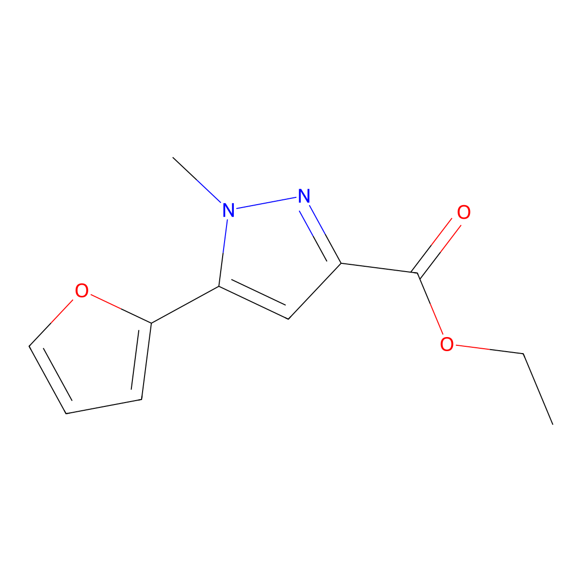 Ethyl 5-(furan-2-yl)-1-methyl-1H-pyrazole-3-carboxylate molecular structure, CAS 104296-35-7