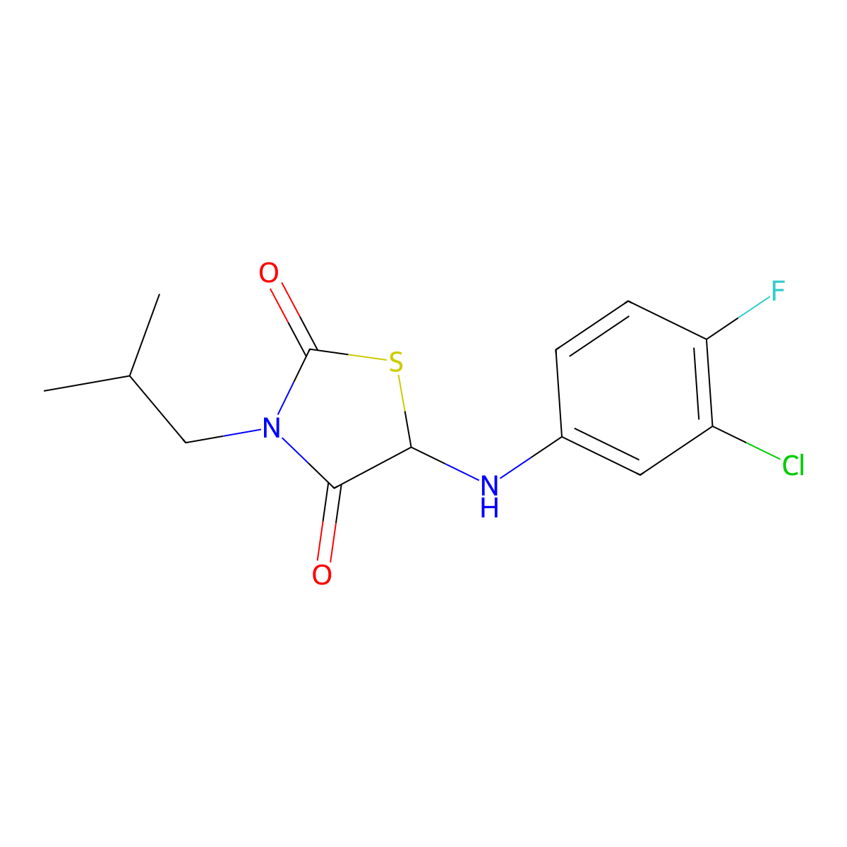 5-((3-Chloro-4-fluorophenyl)amino)-3-isobutylthiazolidine-2,4-dione molecular structure, CAS 1042966-68-6
