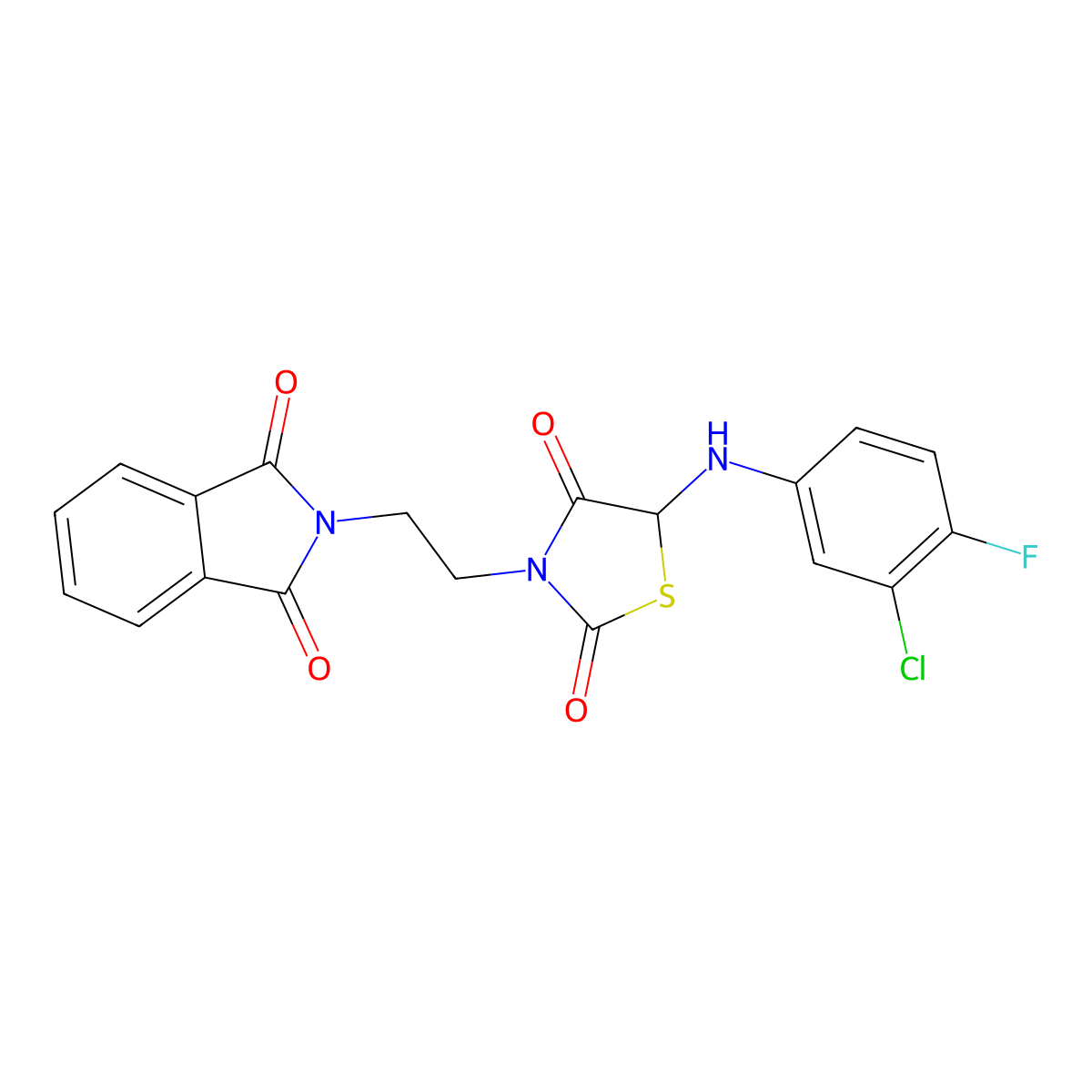 5-((3-Chloro-4-fluorophenyl)amino)-3-(2-(1,3-dioxoisoindolin-2-yl)ethyl)thiazolidine-2,4-dione molecular structure, CAS 1042966-72-2