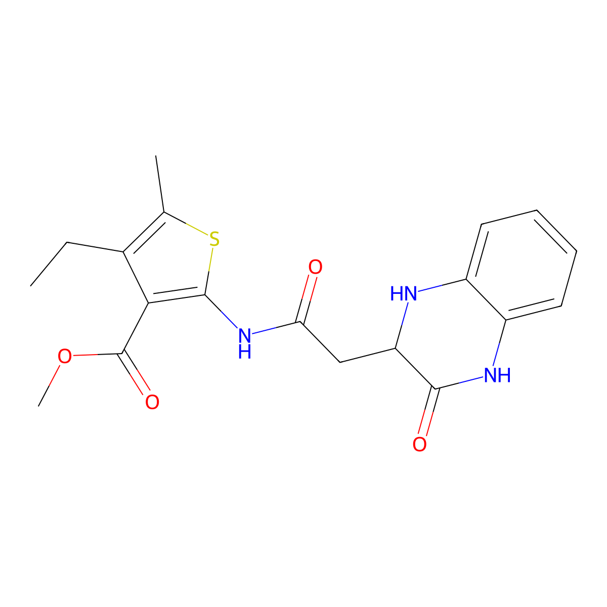 Methyl 4-ethyl-5-methyl-2-[2-(3-oxo-1,2,3,4-tetrahydroquinoxalin-2-yl)acetamido]thiophene-3-carboxylate molecular structure, CAS 1042967-95-2