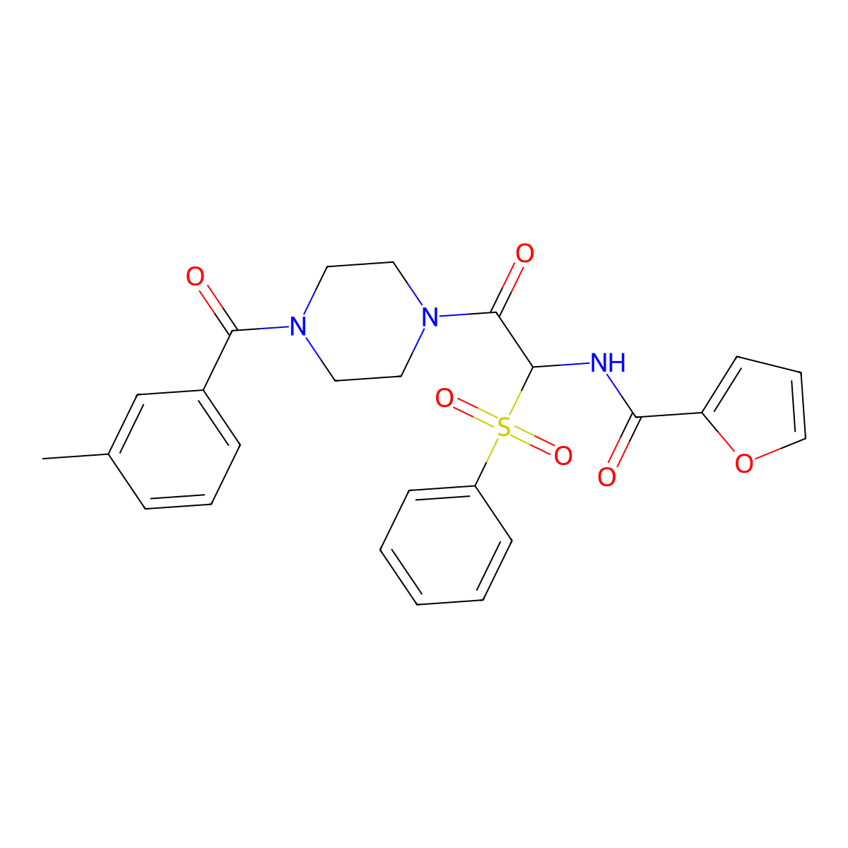 N-[1-(benzenesulfonyl)-2-[4-(3-methylbenzoyl)piperazin-1-yl]-2-oxoethyl]furan-2-carboxamide molecular structure, CAS 1042974-11-7