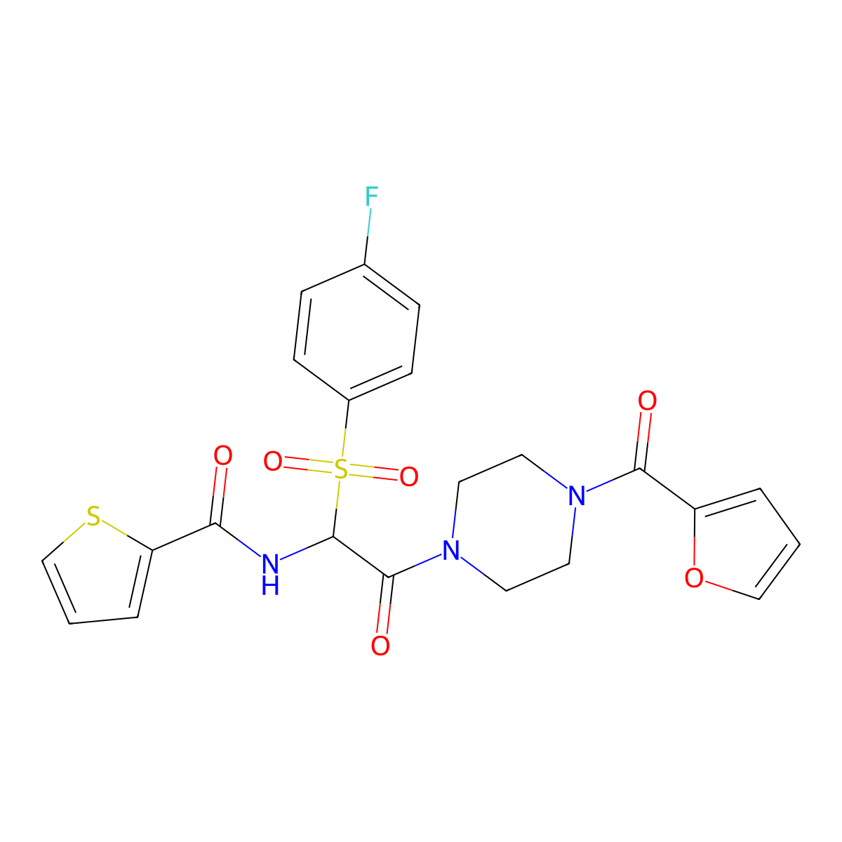 N-[1-(4-Fluorobenzenesulfonyl)-2-[4-(furan-2-carbonyl)piperazin-1-YL]-2-oxoethyl]thiophene-2-carboxamide molecular structure, CAS 1042974-19-5