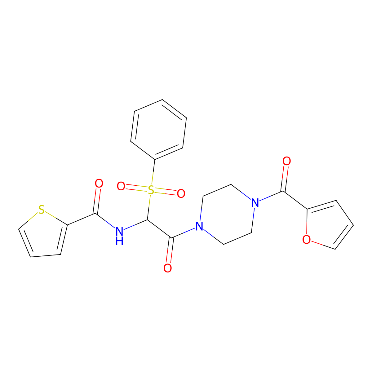 N-[1-(benzenesulfonyl)-2-[4-(furan-2-carbonyl)piperazin-1-yl]-2-oxoethyl]thiophene-2-carboxamide molecular structure, CAS 1042974-35-5