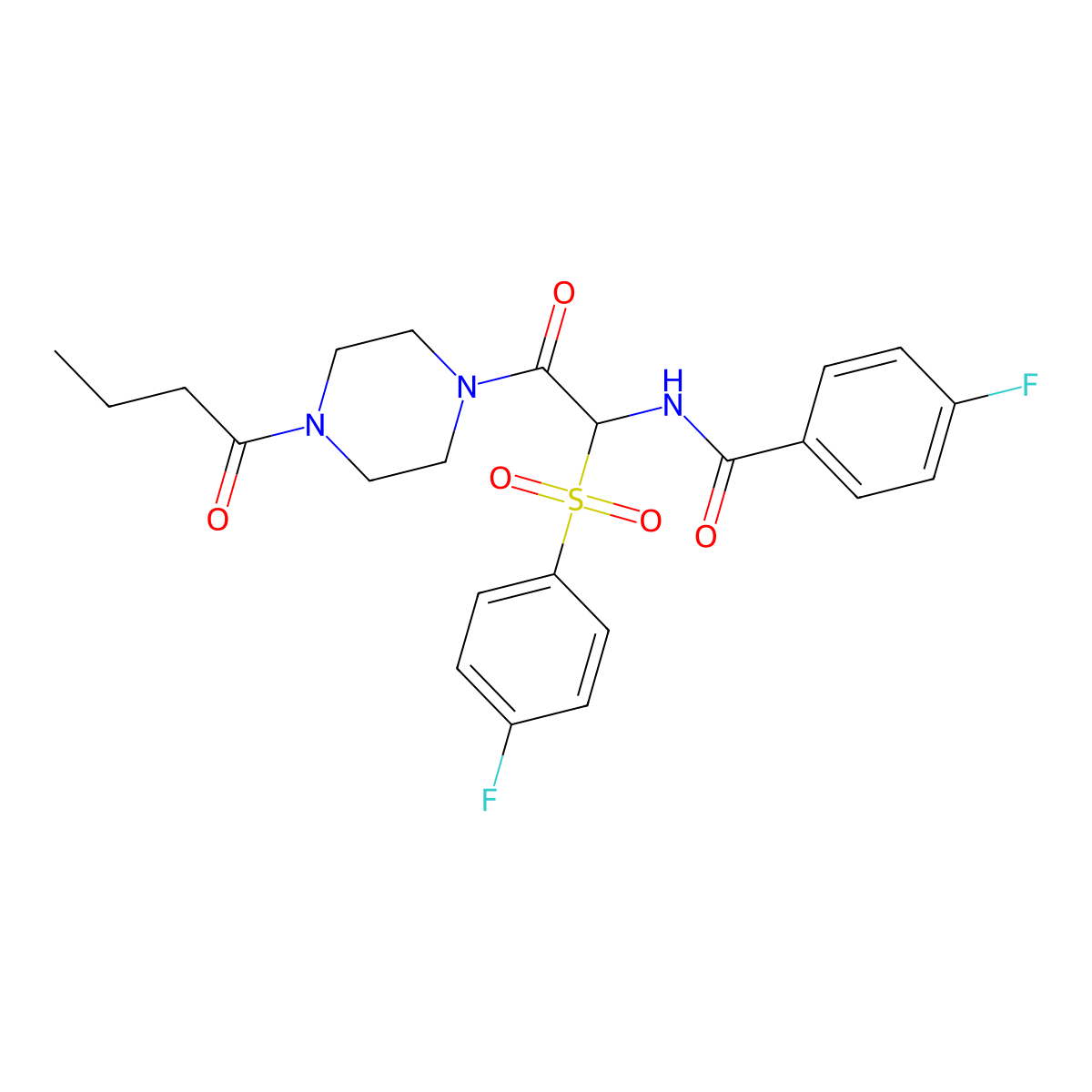 N-(2-(4-butyrylpiperazin-1-yl)-1-((4-fluorophenyl)sulfonyl)-2-oxoethyl)-4-fluorobenzamide molecular structure, CAS 1042974-59-3