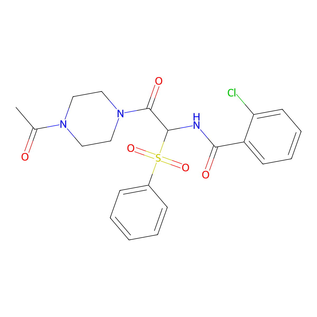 N-[2-(4-acetylpiperazin-1-yl)-1-(benzenesulfonyl)-2-oxoethyl]-2-chlorobenzamide molecular structure, CAS 1042974-66-2