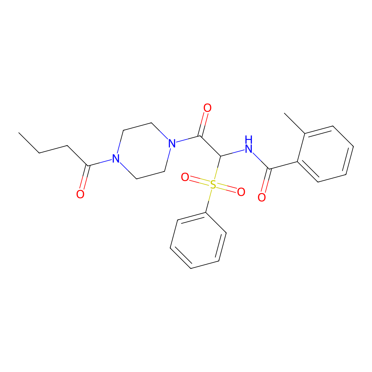 N-[1-(benzenesulfonyl)-2-(4-butanoylpiperazin-1-yl)-2-oxoethyl]-2-methylbenzamide molecular structure, CAS 1042974-73-1