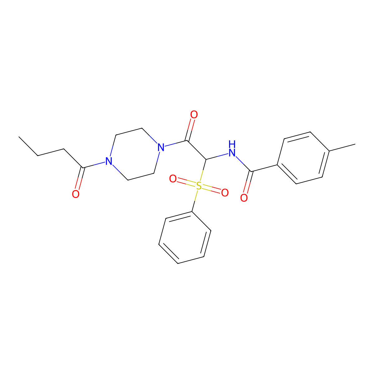 N-[1-(benzenesulfonyl)-2-(4-butanoylpiperazin-1-yl)-2-oxoethyl]-4-methylbenzamide molecular structure, CAS 1042974-76-4