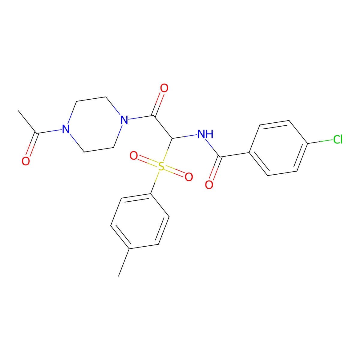 N-(2-(4-acetylpiperazin-1-yl)-2-oxo-1-tosylethyl)-4-chlorobenzamide molecular structure, CAS 1042974-83-3