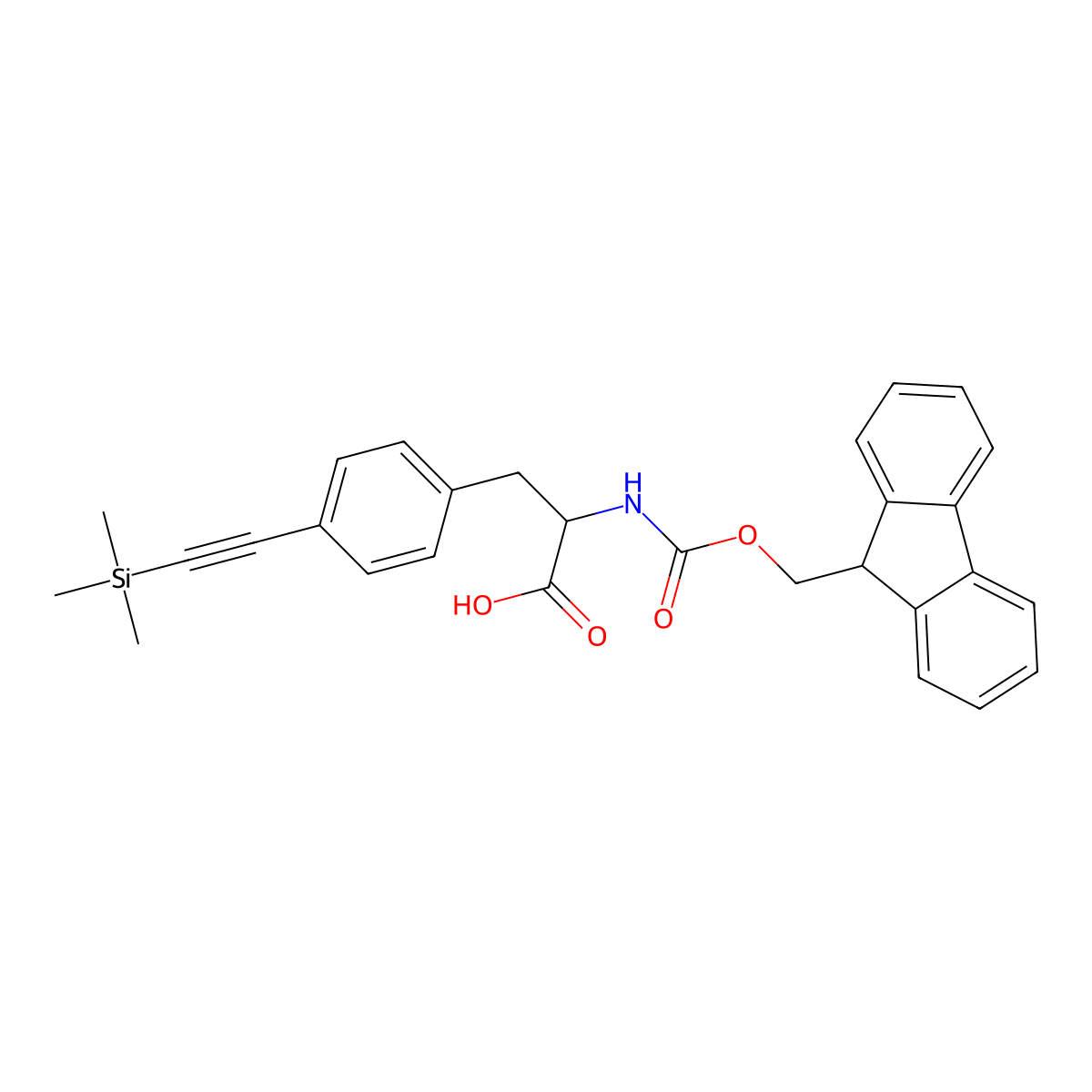 (S)-2-((((9H-Fluoren-9-yl)methoxy)carbonyl)amino)-3-(4-((trimethylsilyl)ethynyl)phenyl)propanoic acid molecular structure, CAS 1042986-89-9